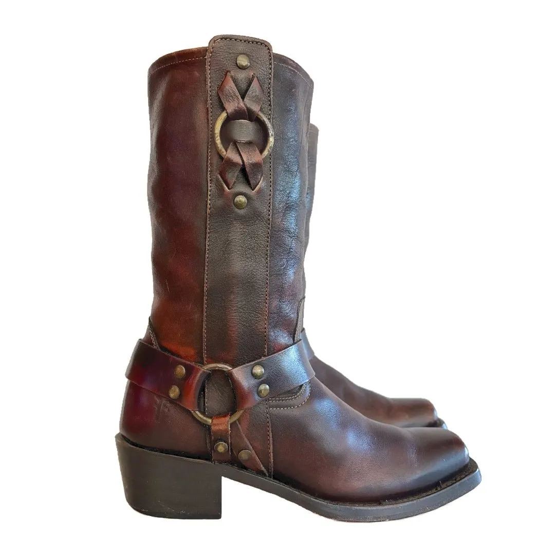FRYE Vintage Harness 12R Oxblood Brown Biker Moto Motorcycle Boots