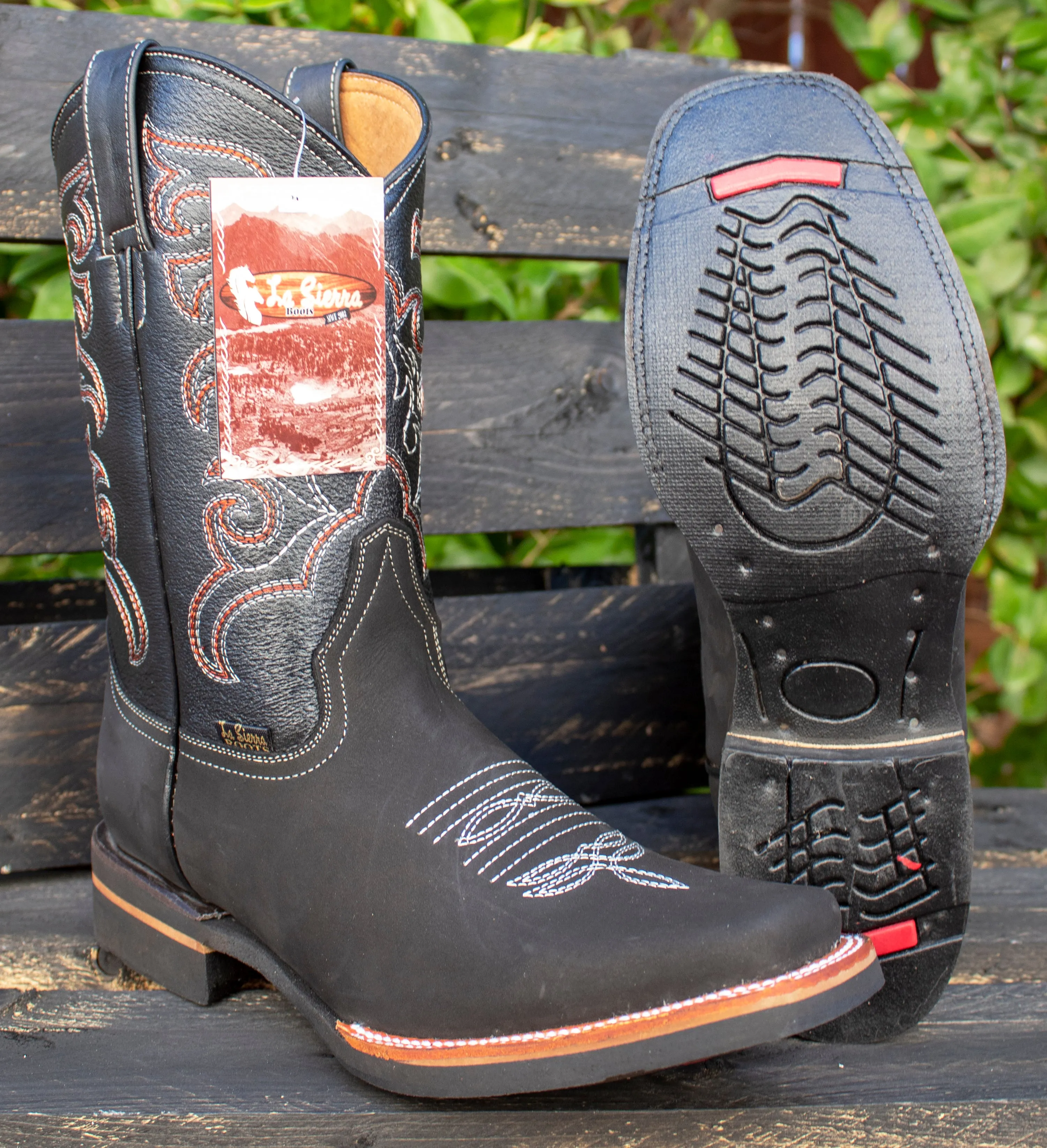 MENS WESTERN LEATHER SQUARE TOE RODEO COWBOY BOOTS